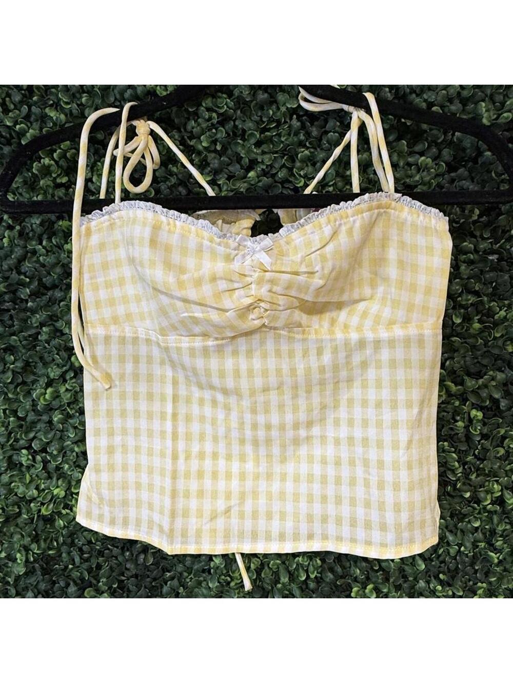 🍋 Edikted Yellow Gingham Corset Cami Top – Size S